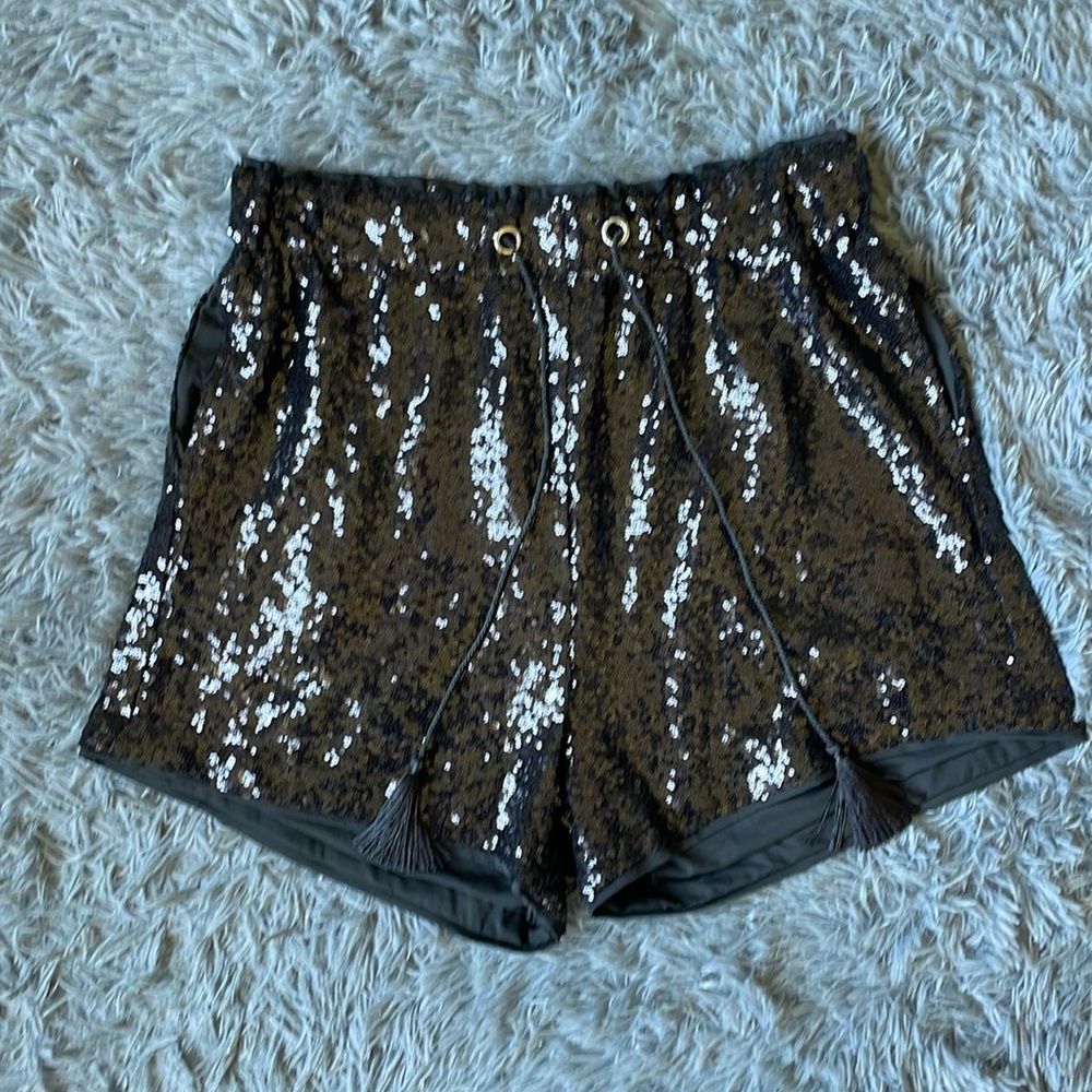 Forest Ladies Black Sequin Elastic Waist Slim Fit Shorts